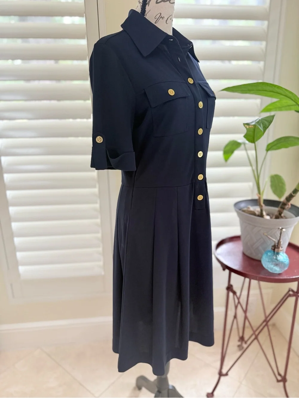 Tory Burch Navy Blue Shirt Dress Gold Buttons Size S EUC